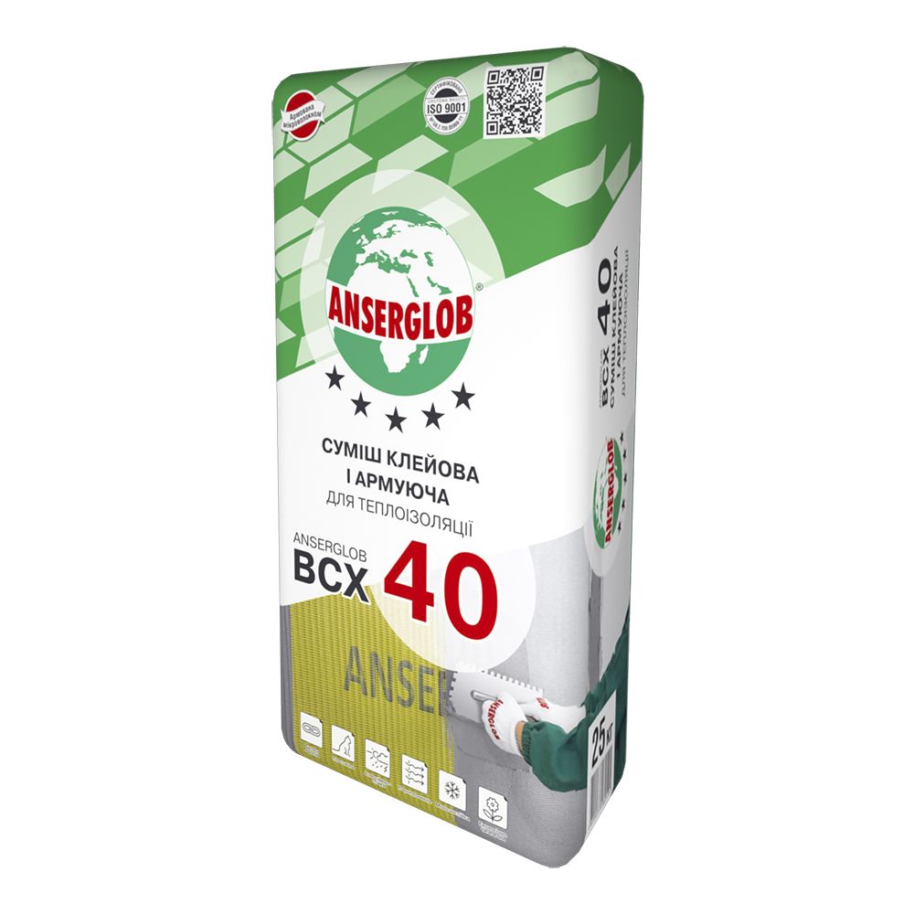 Anserglob BCX 40 Клей для монтажу та армування теплоізоляційних плит 25 кг (СТ 85)  (48 шт )