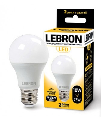 Світлодіодна лампа Lebron L-A60, 10W, Е27, 4100K, 850LM, Кут 240°