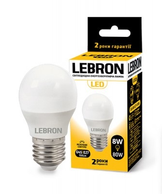 Світлодіодна лампа Lebron L-G45, 8W, Е27, 6500K, 700Lm