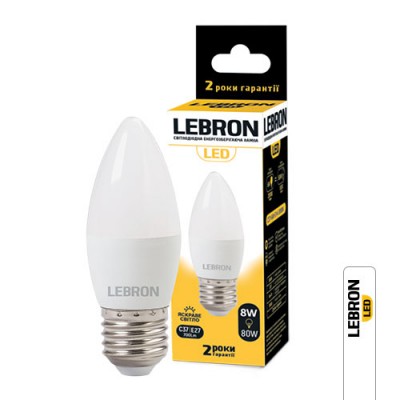 Світлодіодна лампа Lebron L-С37, 8W, Е27, 4100K, 720Lm/СВІЧКА