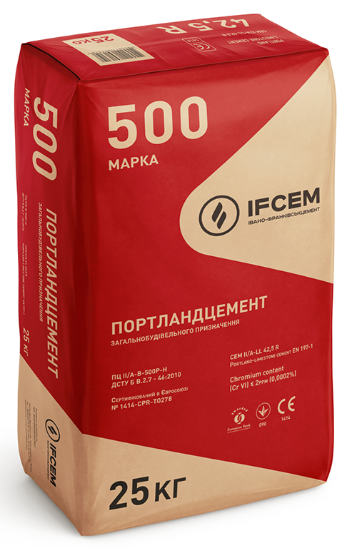 Цемент Івано-Франківськ ПЦ ІІ/А-В-500Р-Н (CEM II/A-LL 42,5 R) 25 кг (56шт/пал)