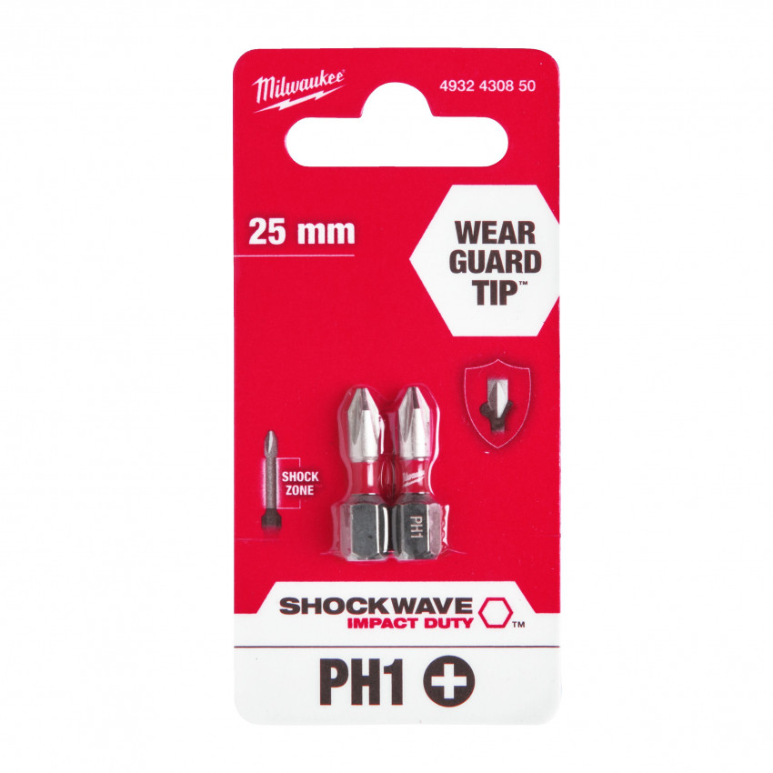 Біти Shockwave Meilwaukee PH1*25мм (2шт),БЛІСТЕР