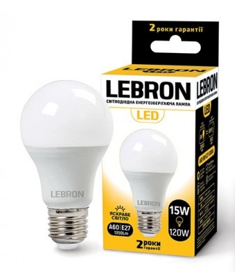 Світлодіодна лампа Lebron L-A60, 15W, Е27, 4000K, 1500LM