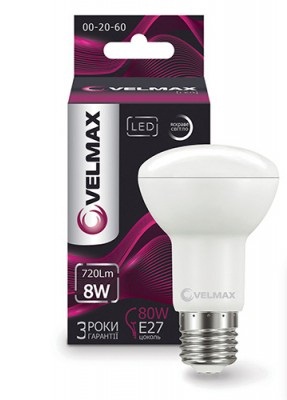 Світлодіодна лампа Velmax V-R63, 8W, E27, 4100K, 720Lm, кут 120°