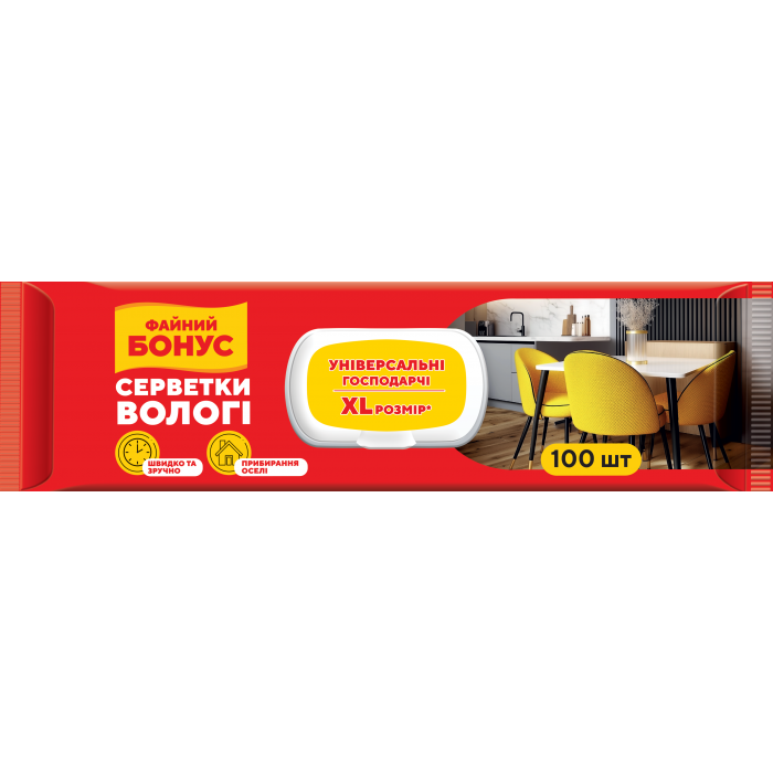 Вологі серветки д/прибирання клапан Файний Бонус 100шт