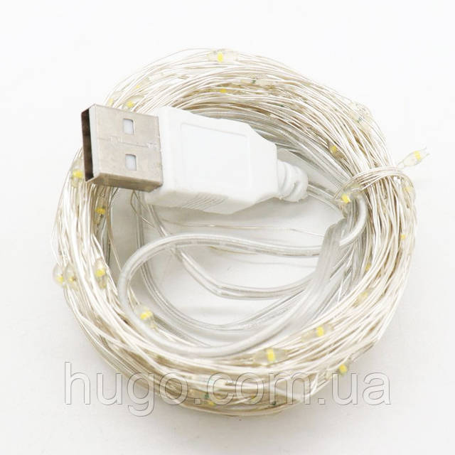 Гирлянда світодіодна нитка на USB 10м біла