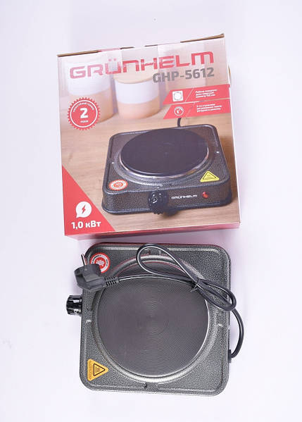 Плитка електрична GRUNHELM GHP-5612 1.0кВт, 1 камфор. дисковий — фото 3