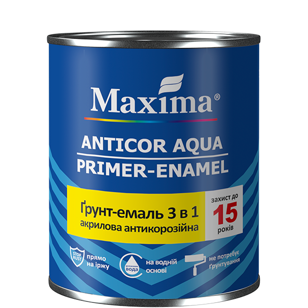 Грунт-Емаль Maxima акрил 3в1 антикор гладка чорна 0,9кг