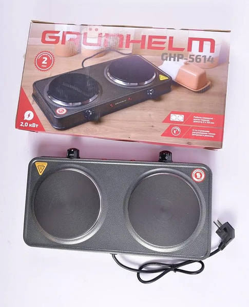 Плитка електрична GRUNHELM GHP-5614 2.0кВт, 2 камфор. дисковий — фото 3