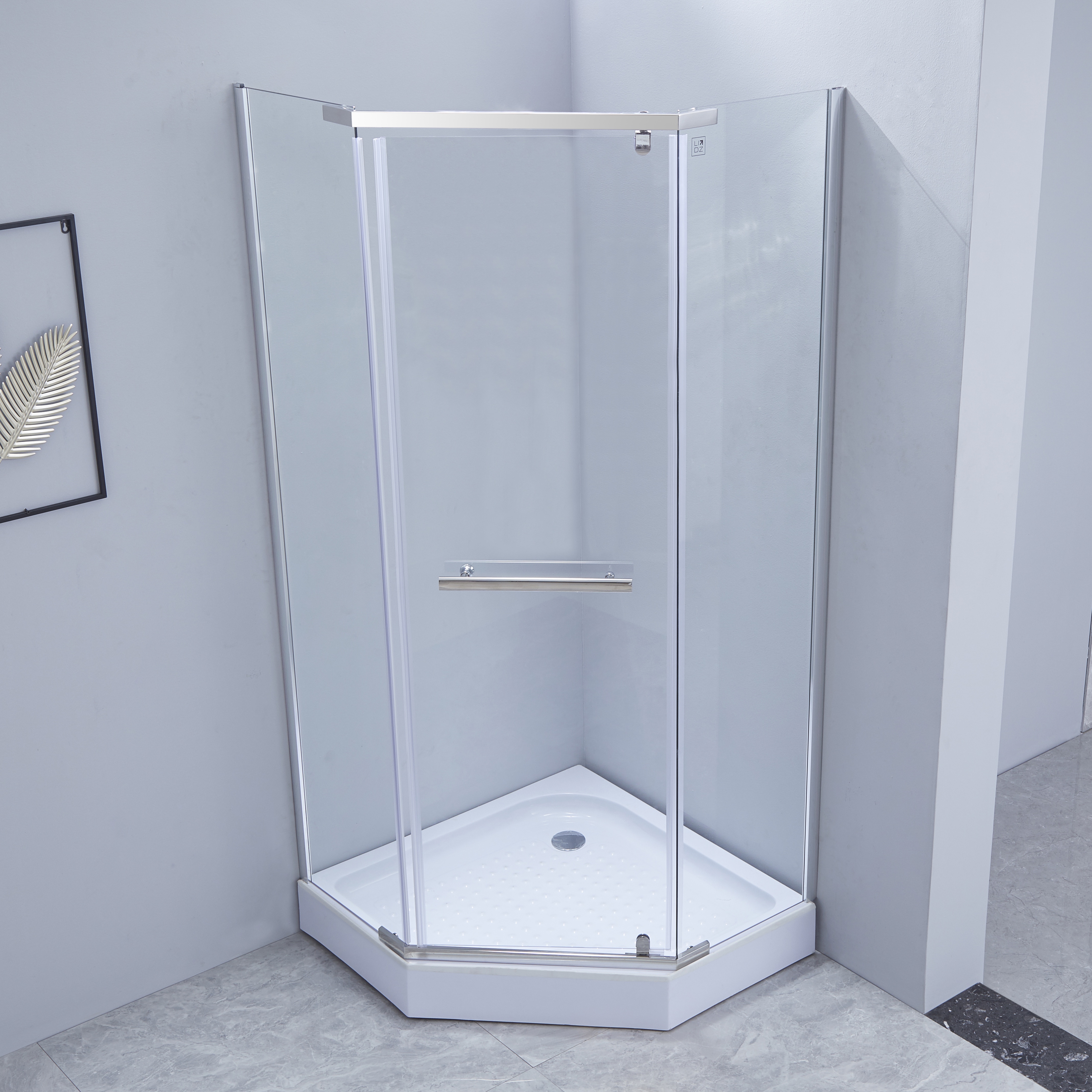 Душова кабіна Dozorca SC90x90.CRM.LOW.TR, п'ятикутна, низький піддон, скло прозоре 6 мм, на завісах Lidz — фото 2