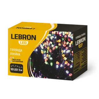 LED гірлянда LEBRON лінійна 10м, 100LED, жовта, IP20, прозорий кабель