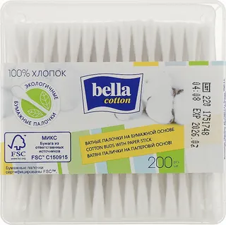 BELLA Cotton ватні палички 200шт ( папер. паличка ЕКО)