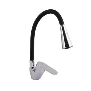  Змішувач для кухні Tani 008F3, Chrome/Black (k40) з гнучким виливом Lidz