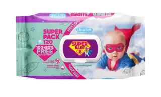 Серветки вологі Super Baby ромашка/алое 120 шт/10 шт в упаковці