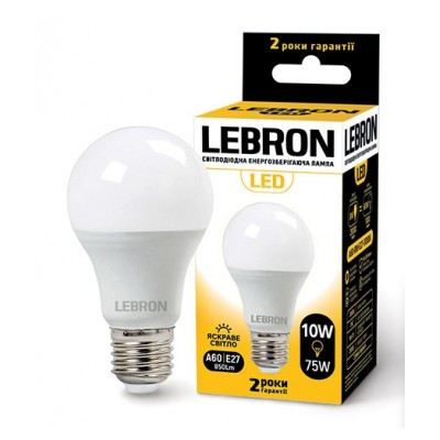 Світлодіодна лампа Lebron L-A60, 10W, Е27, 4100K, 850LM, Кут 240°