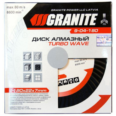 Диск алмазний TURBO WAVE 180*2,6 мм 22-24% 8600 об/хв GRANITE