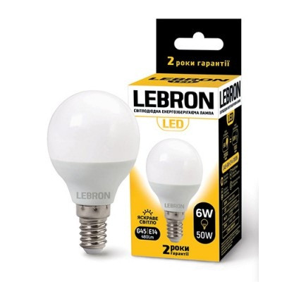 Світлодіодна лампа Lebron L-G45, 6W, Е14, 4100K, 480Lm, кут 220°