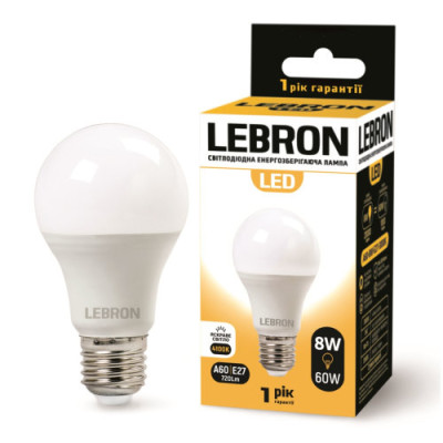 Світлодіодна лампа Lebron L-A60, 10W, Е27, 6500K, 850LM, Кут 240°