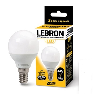 Світлодіодна лампа Lebron L-G45, 4W, Е14, 4100K, 320Lm, кут 240°