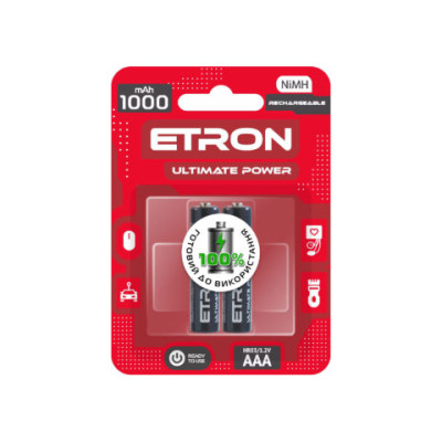 Аккумулятор Etron Ultimat Power AAА 1000mAh блістер /2шт/поштучно